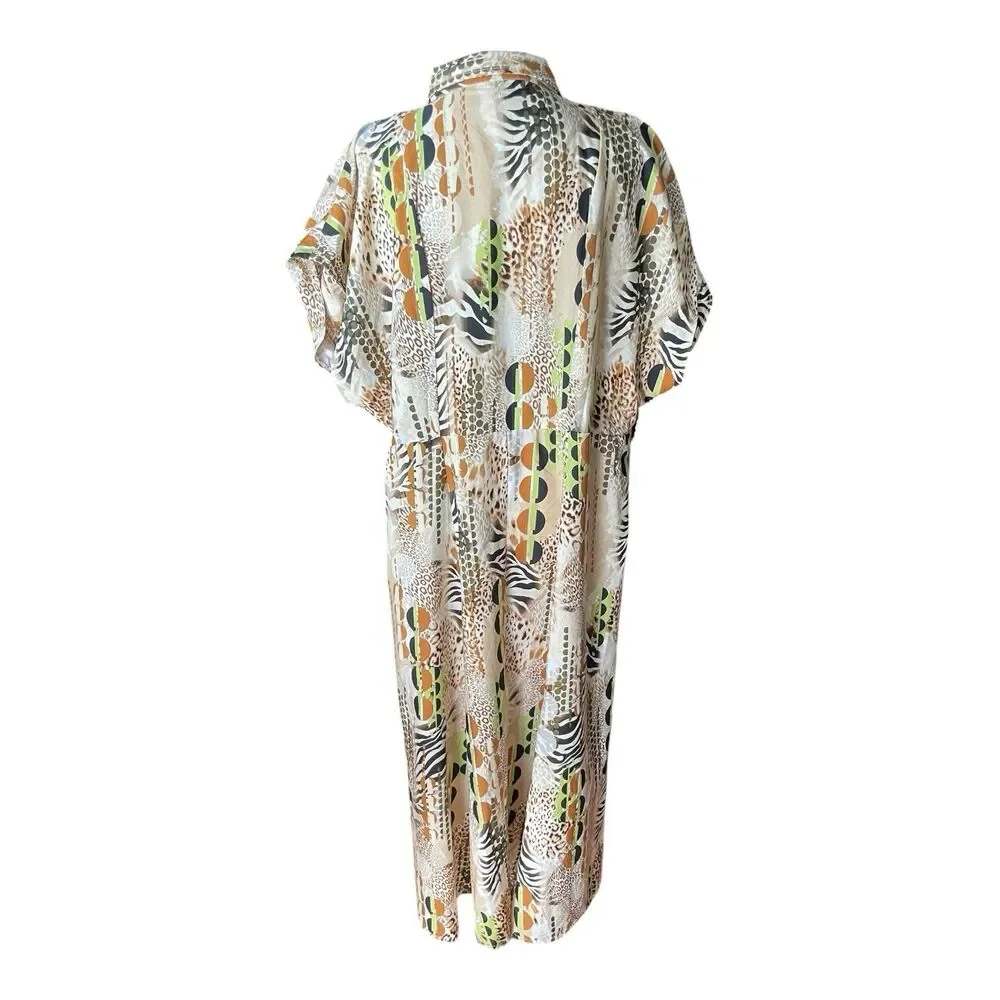 Safari Animal Print Maxi Shirt Dress Size 3X Zebra Cheetah Boho Button Front
